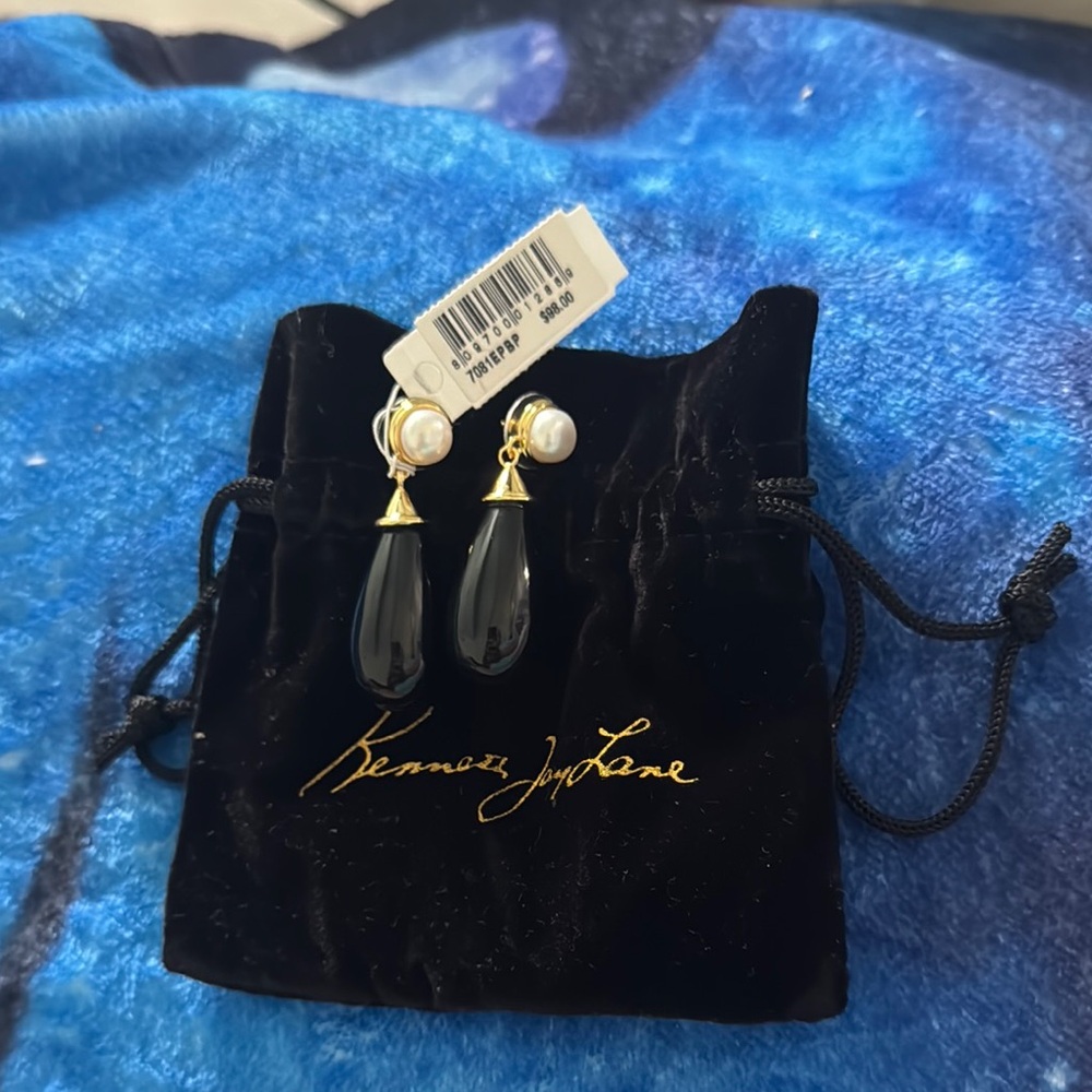 Kenneth Jay Lane Black and Gold Dangle Earrings
